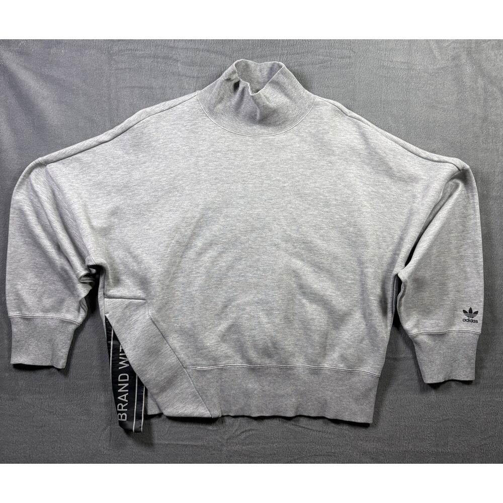 Adidas Mock Neck Cropped Sweatshirt Thick Size Small Grey Women's